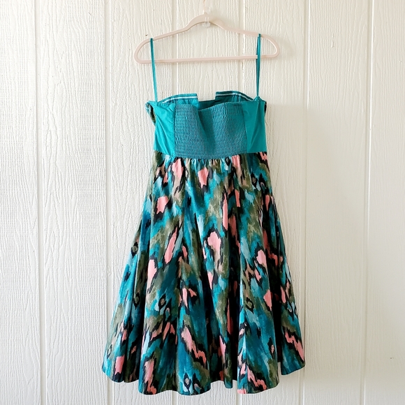 Anthropologie Girls from Savoy Painted Ikat Strapless Swing Dress Pockets sz 8 - Picture 3 of 9
